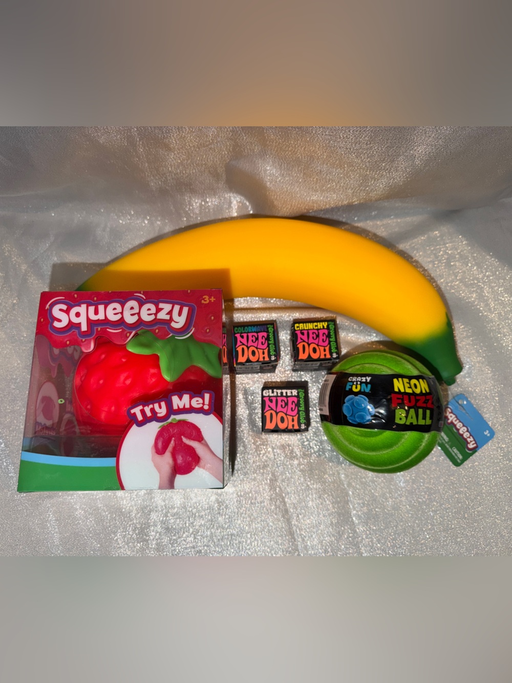 Needoh, Squishy Fruit and Neon Fuzz Ball Four Piece Gift Set